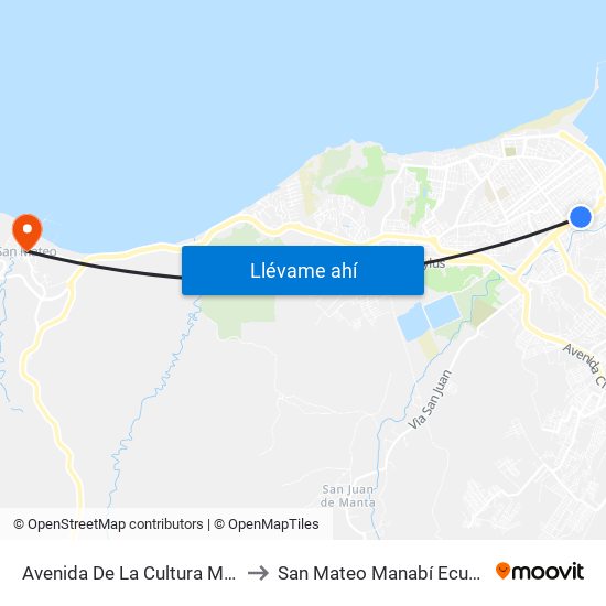 Avenida De La Cultura Manta to San Mateo Manabí Ecuador map