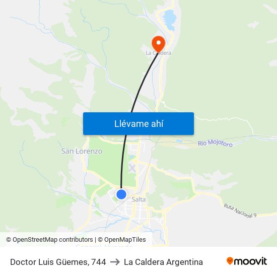 Doctor Luis Güemes, 744 to La Caldera Argentina map