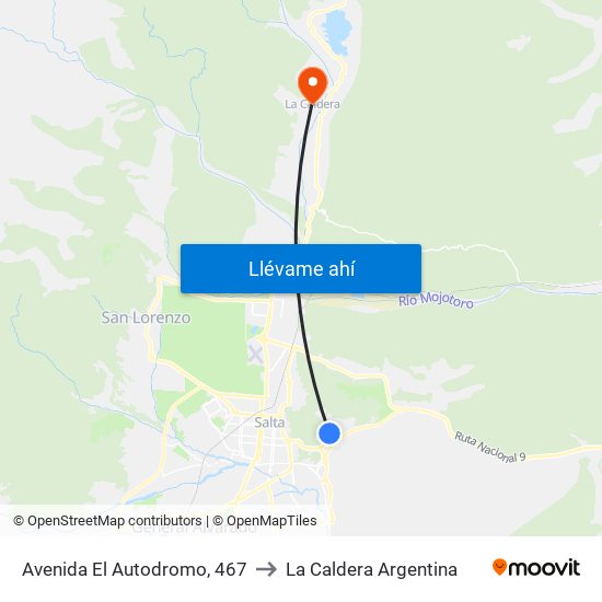 Avenida El Autodromo, 467 to La Caldera Argentina map