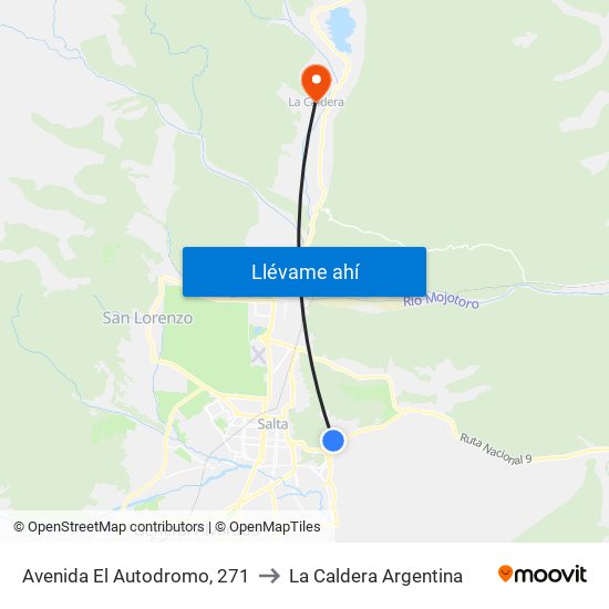 Avenida El Autodromo, 271 to La Caldera Argentina map