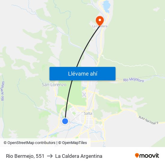 Rio Bermejo, 551 to La Caldera Argentina map