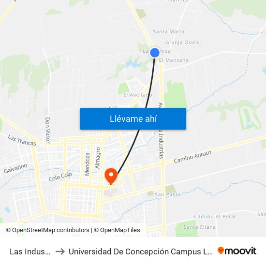 Las Industrias to Universidad De Concepción Campus Los Ángeles map