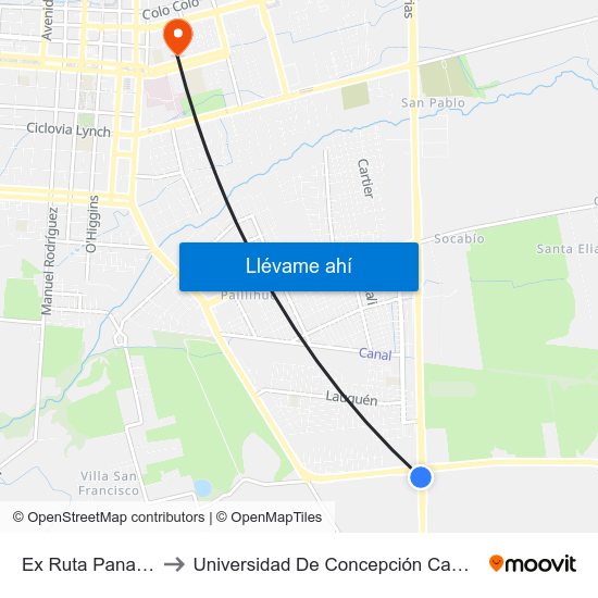 Ex Ruta Panamericana to Universidad De Concepción Campus Los Ángeles map