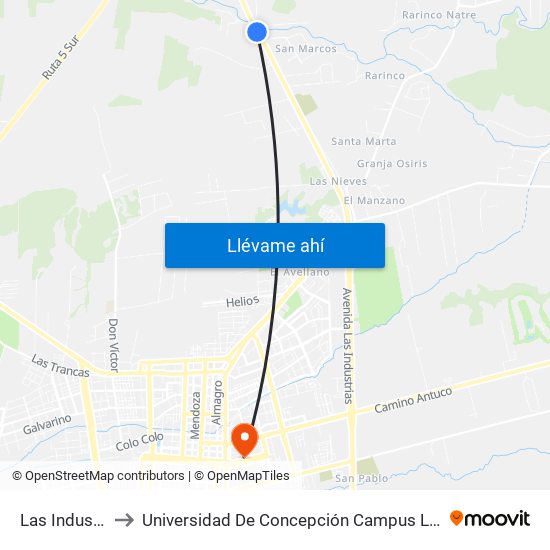 Las Industrias to Universidad De Concepción Campus Los Ángeles map