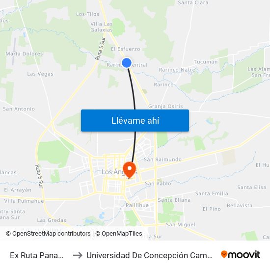 Ex Ruta Panamericana to Universidad De Concepción Campus Los Ángeles map