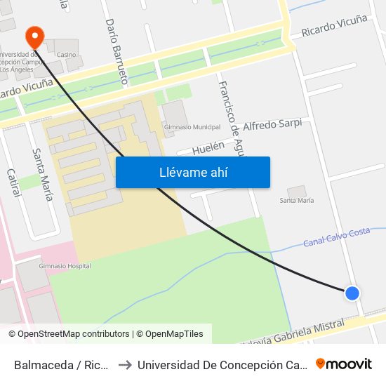 Balmaceda /  Ricardo Vicuna to Universidad De Concepción Campus Los Ángeles map