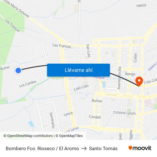 Bombero Fco. Rioseco /  El Aromo to Santo Tomás map