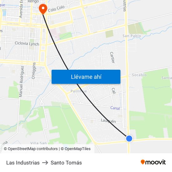 Las Industrias to Santo Tomás map