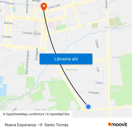Nueva Esperanza to Santo Tomás map