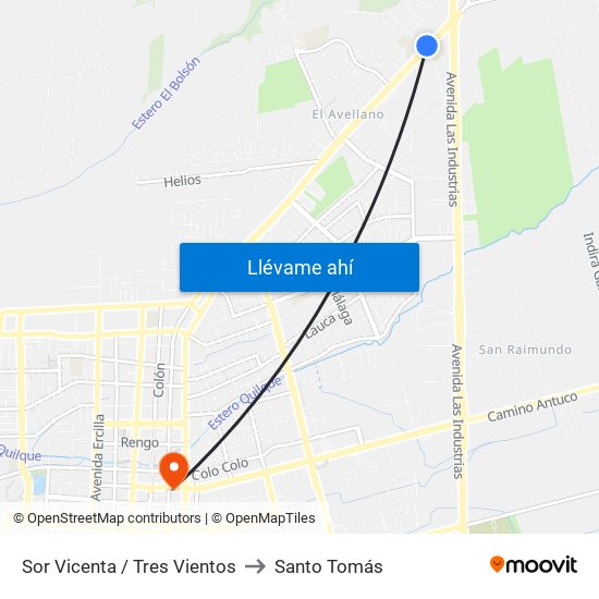 Sor Vicenta / Tres Vientos to Santo Tomás map