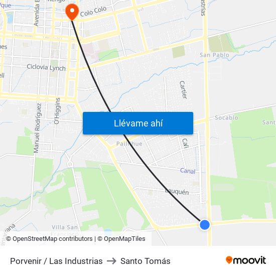 Porvenir / Las Industrias to Santo Tomás map