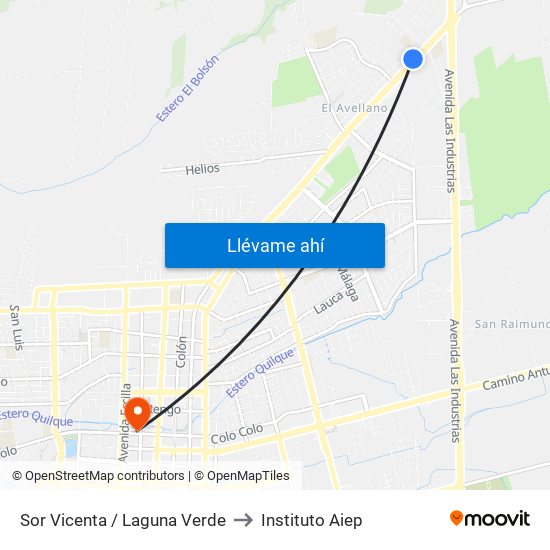 Sor Vicenta /  Laguna Verde to Instituto Aiep map