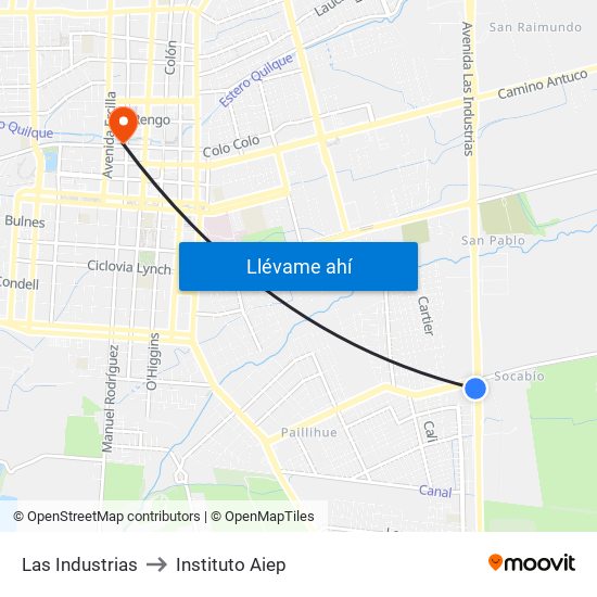 Las Industrias to Instituto Aiep map