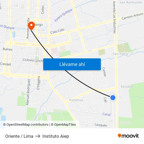 Oriente /  Lima to Instituto Aiep map