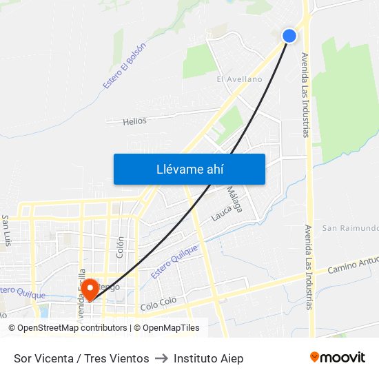 Sor Vicenta / Tres Vientos to Instituto Aiep map