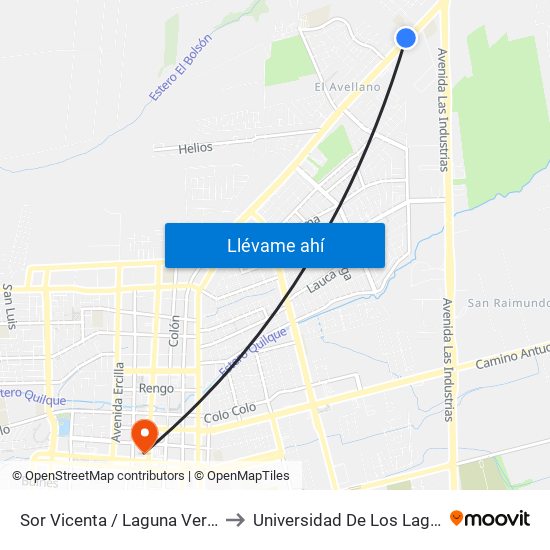 Sor Vicenta /  Laguna Verde to Universidad De Los Lagos map