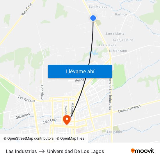 Las Industrias to Universidad De Los Lagos map