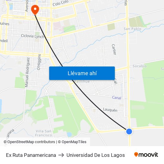 Ex Ruta Panamericana to Universidad De Los Lagos map