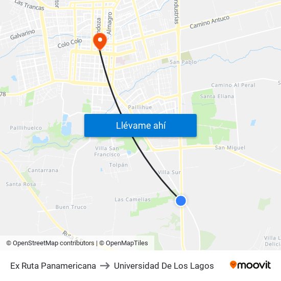 Ex Ruta Panamericana to Universidad De Los Lagos map