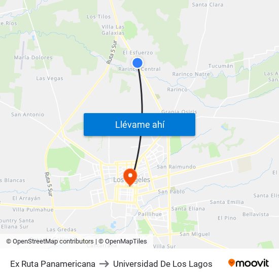 Ex Ruta Panamericana to Universidad De Los Lagos map