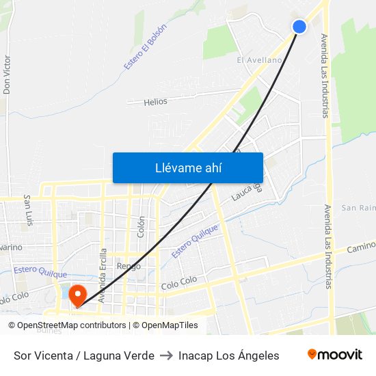 Sor Vicenta /  Laguna Verde to Inacap Los Ángeles map