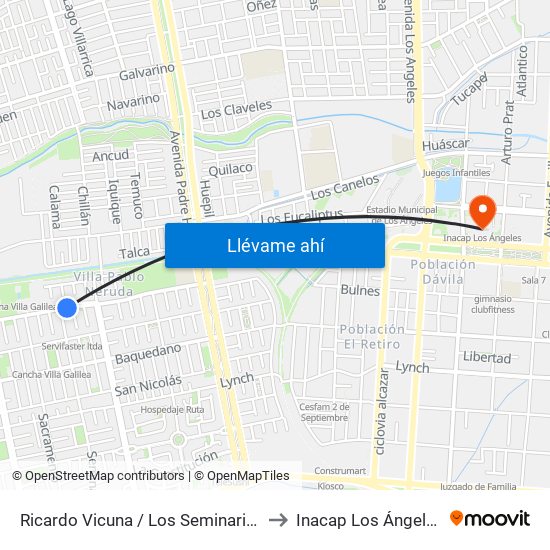 Ricardo Vicuna /  Los Seminarios to Inacap Los Ángeles map