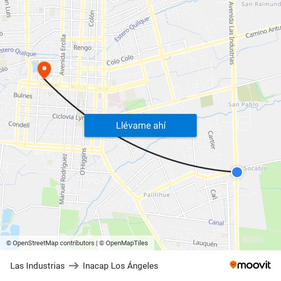 Las Industrias to Inacap Los Ángeles map