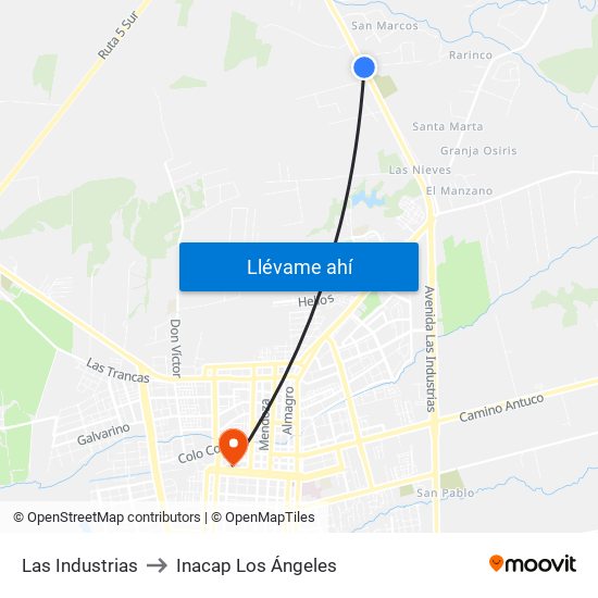 Las Industrias to Inacap Los Ángeles map