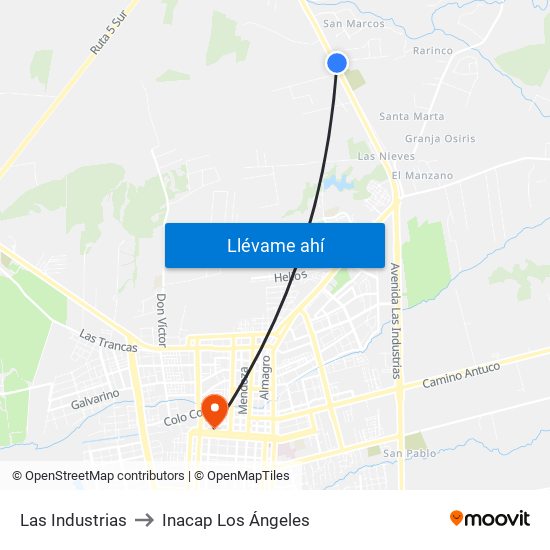 Las Industrias to Inacap Los Ángeles map