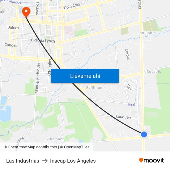 Las Industrias to Inacap Los Ángeles map
