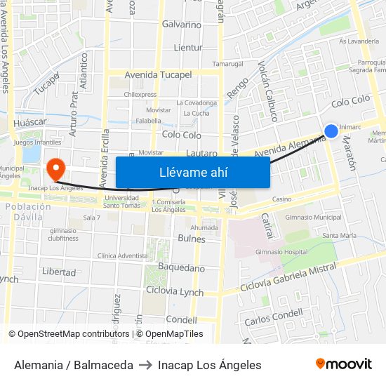 Alemania /  Balmaceda to Inacap Los Ángeles map