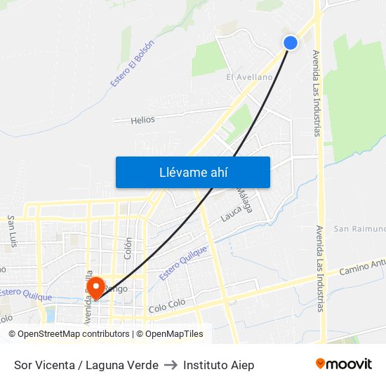 Sor Vicenta /  Laguna Verde to Instituto Aiep map