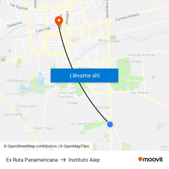 Ex Ruta Panamericana to Instituto Aiep map