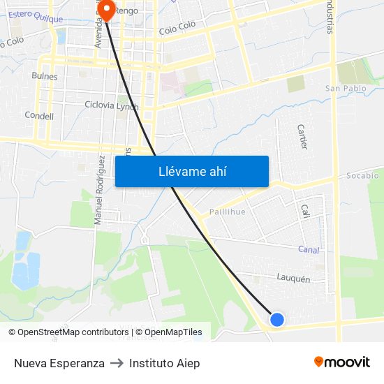 Nueva Esperanza to Instituto Aiep map