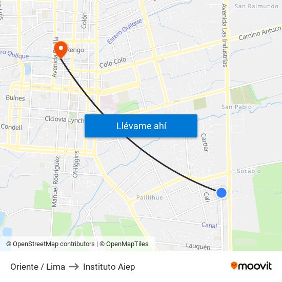 Oriente /  Lima to Instituto Aiep map