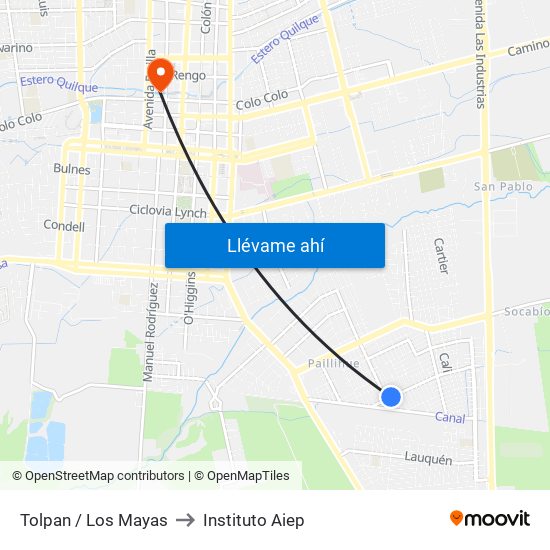 Tolpan /  Los Mayas to Instituto Aiep map