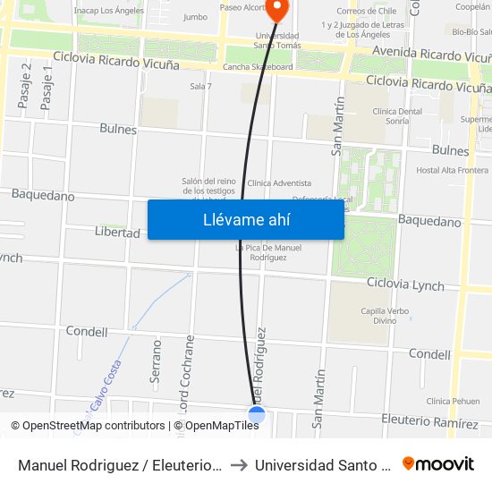 Manuel Rodriguez /  Eleuterio Ramirez to Universidad Santo Tomás map