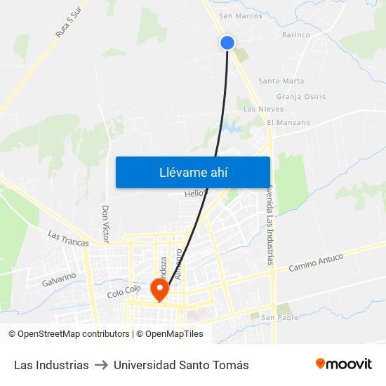 Las Industrias to Universidad Santo Tomás map