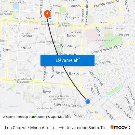 Los Carrera /  Maria Auxiliadora to Universidad Santo Tomás map