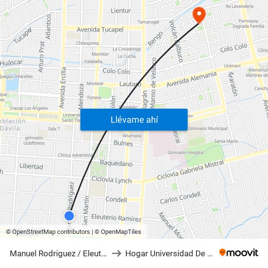 Manuel Rodriguez /  Eleuterio Ramirez to Hogar Universidad De Concepción map