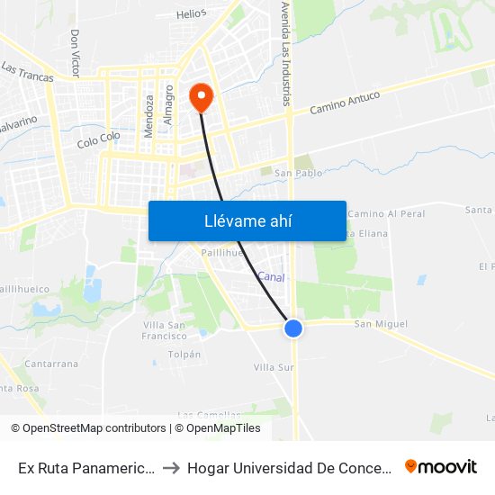 Ex Ruta Panamericana to Hogar Universidad De Concepción map