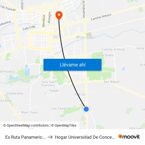 Ex Ruta Panamericana to Hogar Universidad De Concepción map