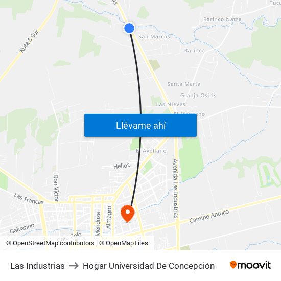 Las Industrias to Hogar Universidad De Concepción map