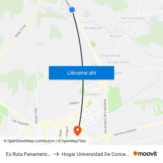 Ex Ruta Panamericana to Hogar Universidad De Concepción map