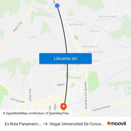 Ex Ruta Panamericana to Hogar Universidad De Concepción map