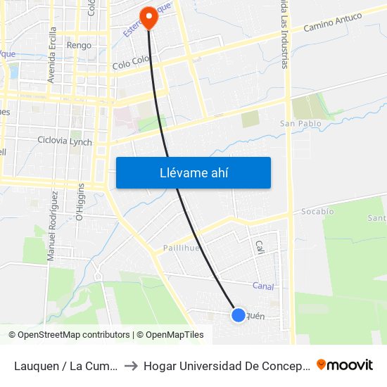 Lauquen /  La Cumbre to Hogar Universidad De Concepción map