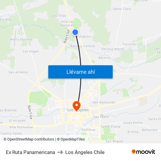 Ex Ruta Panamericana to Los Ángeles Chile map