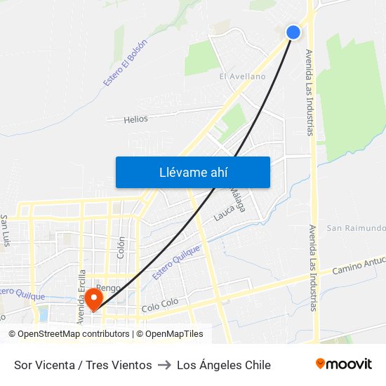 Sor Vicenta / Tres Vientos to Los Ángeles Chile map