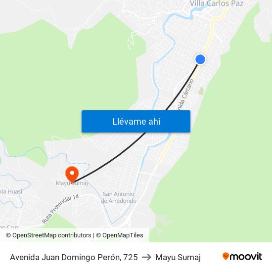 Avenida Juan Domingo Perón, 725 to Mayu Sumaj map