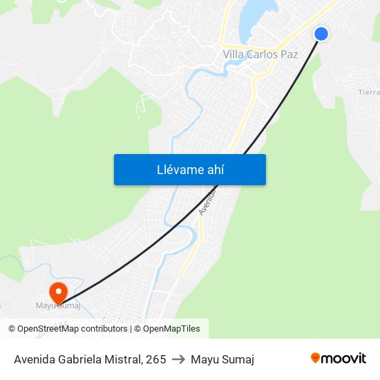 Avenida Gabriela Mistral, 265 to Mayu Sumaj map